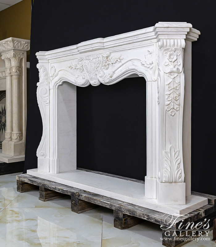 Marble Fireplaces  - Ornate Floral Fireplace In Statuary White Marble - MFP-1140